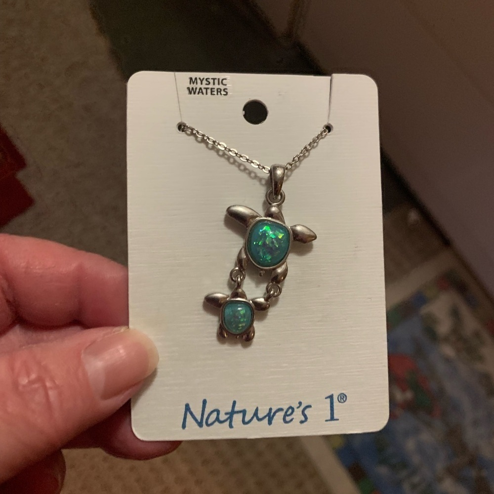 Mystic Waters Turtle Pendant Necklace - Silver and Green